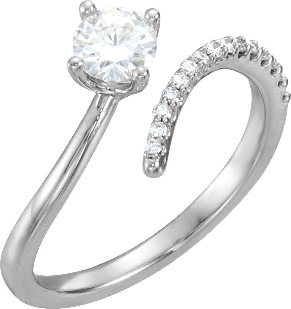 14K White 5 mm Round Forever One™ Moissanite & 1/10 CTW Diamond Ring