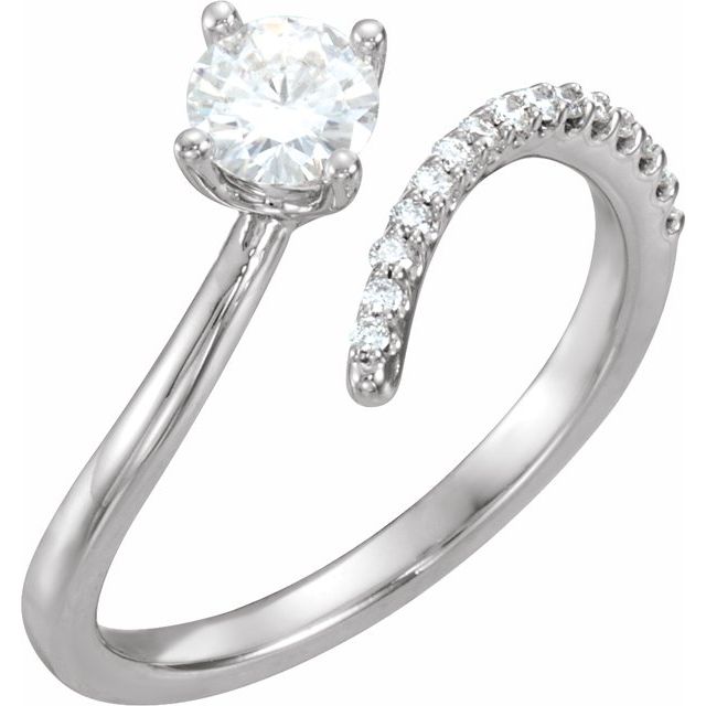 14K White 5 mm Round Forever One™ Moissanite & 1/10 CTW Diamond Ring