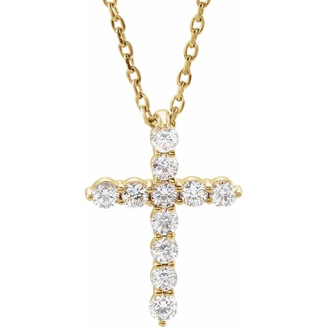 14K Yellow 14.7x10.6 mm 1/4 CTW Diamond Cross 16-18" Necklace