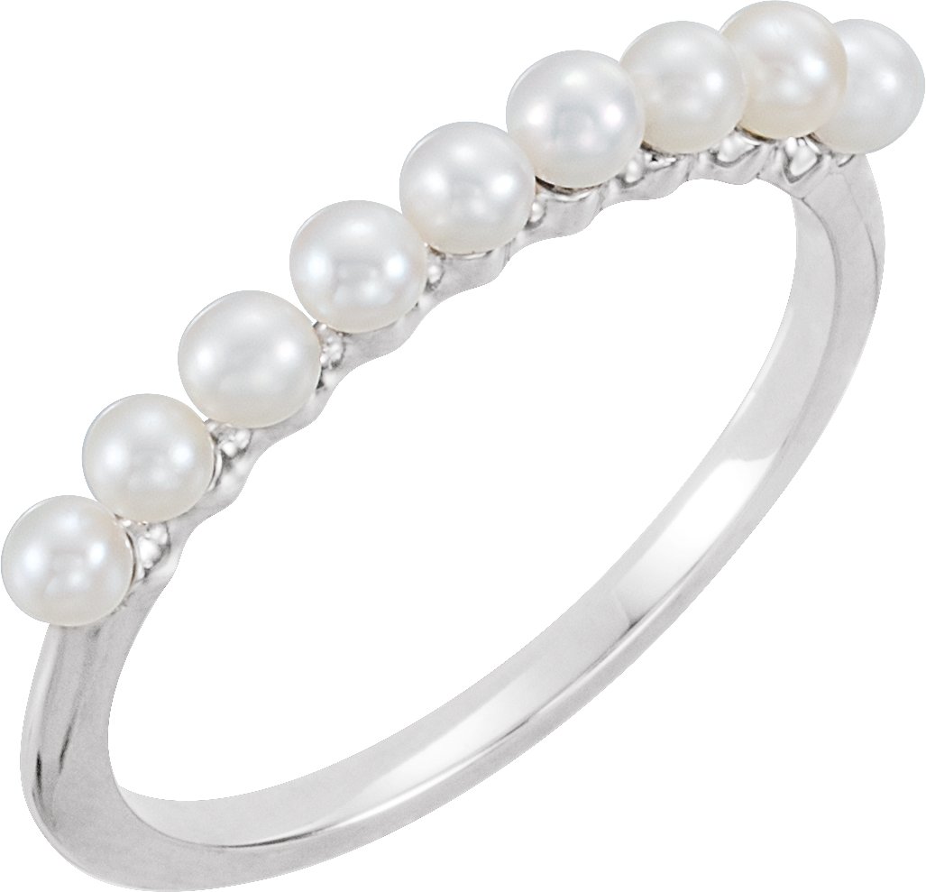 14K White Freshwater Cultured Pearl Stackable Ring   