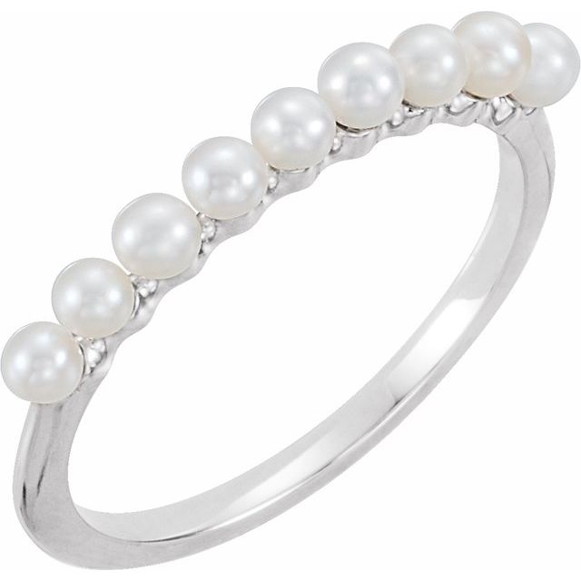 14K White Freshwater Cultured Pearl Stackable Ring   