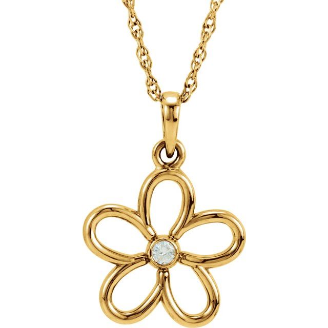 14K Yellow .03 CT Natural Diamond Flower 18" Necklace