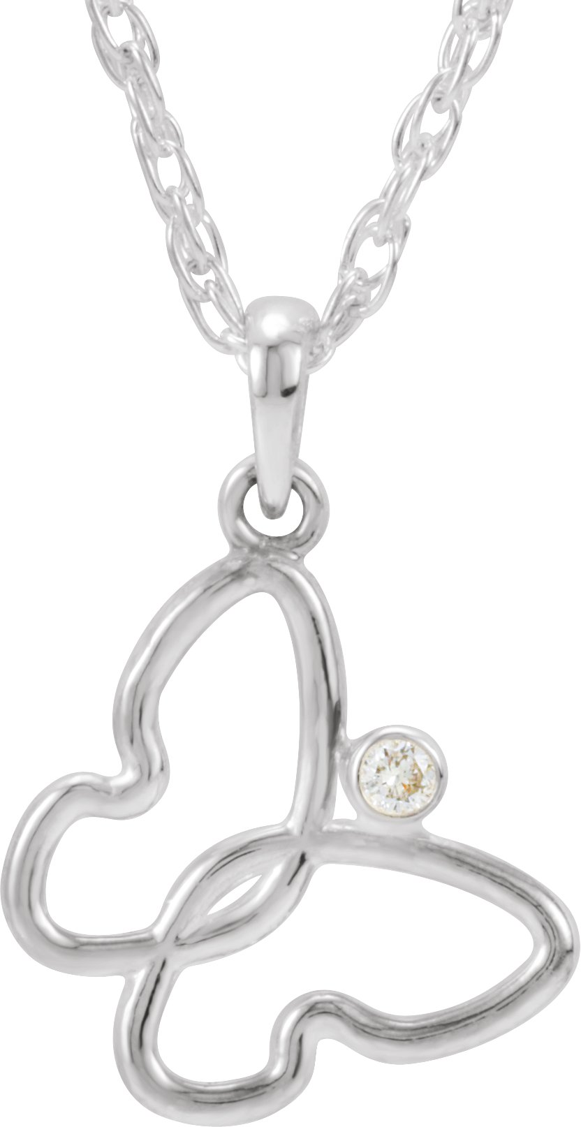 Sterling Silver .02 CT Natural Diamond Butterfly 18