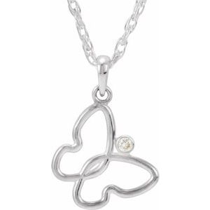 Sterling Silver .02 CT Natural Diamond Butterfly 18" Necklace