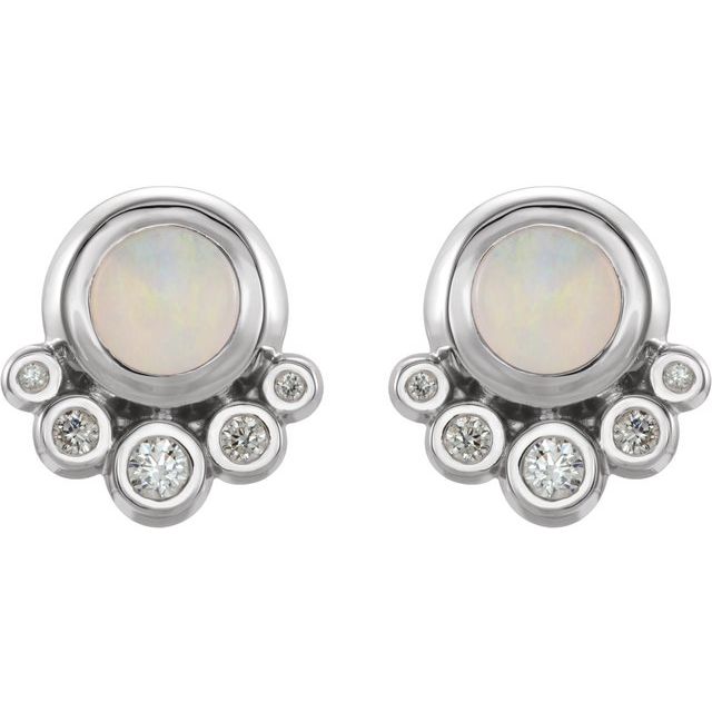 14K White Natural Opal & 1/8 CTW Natural Diamond Earrings