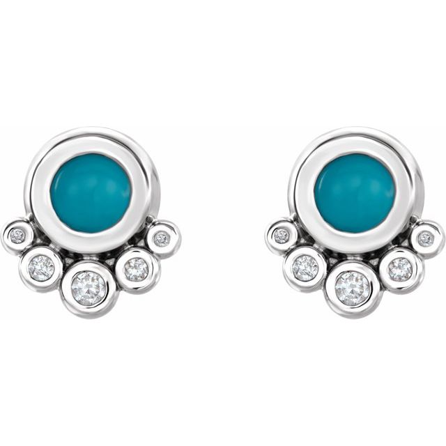 14K White Natural Turquoise & 1/8 CTW Natural Diamond Earrings