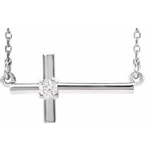 Sterling Silver .06 CTW Natural Diamond Sideways Cross 16-18" Necklace