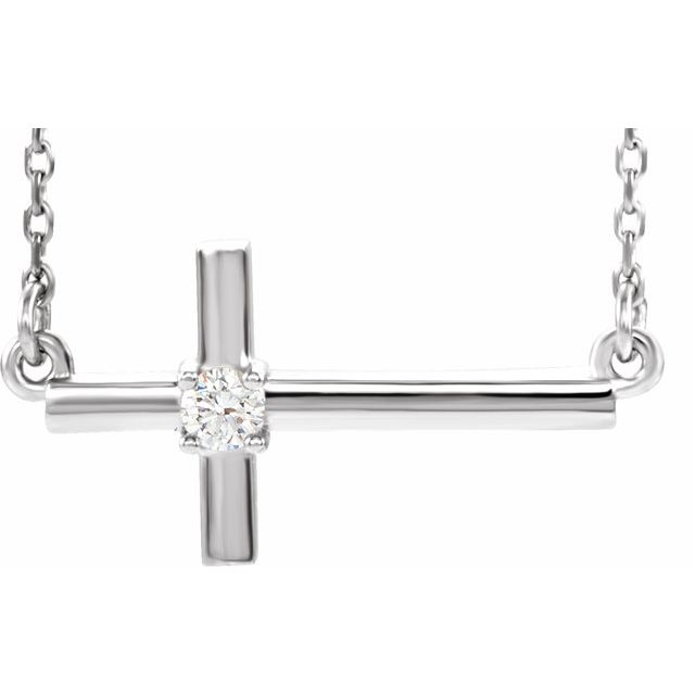 Sterling Silver .03 CTW Natural Diamond Sideways Cross 16-18" Necklace