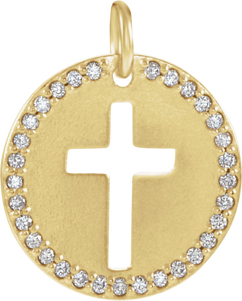 14K Yellow .08 CTW Diamond Pierced Cross Disc Pendant 