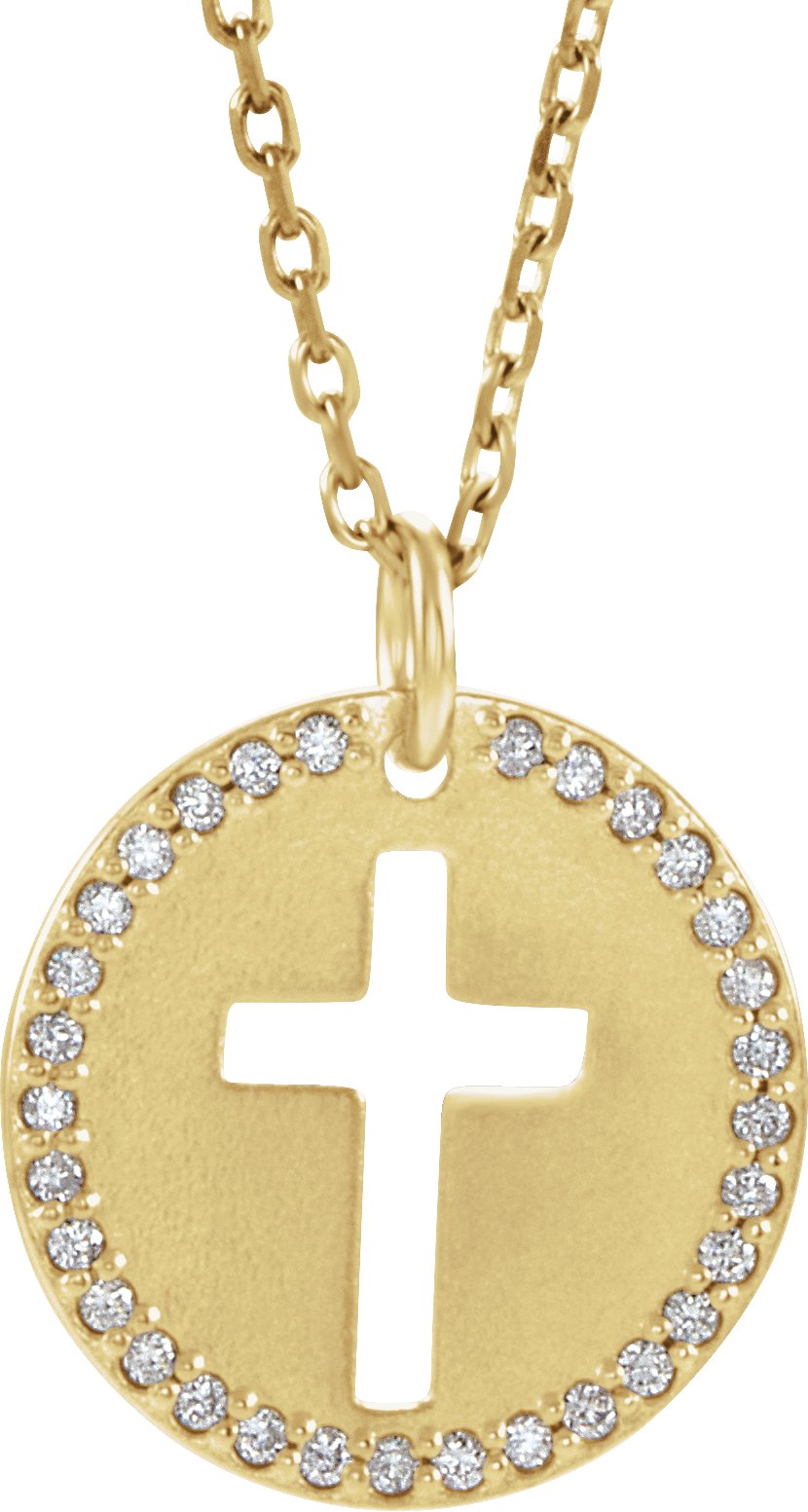 14K Yellow .07 CTW Natural Diamond Pierced Cross 18" Necklace