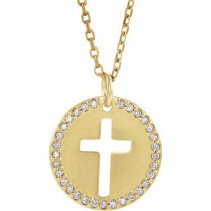 14K Yellow .07 CTW Natural Diamond Pierced Cross 18" Necklace