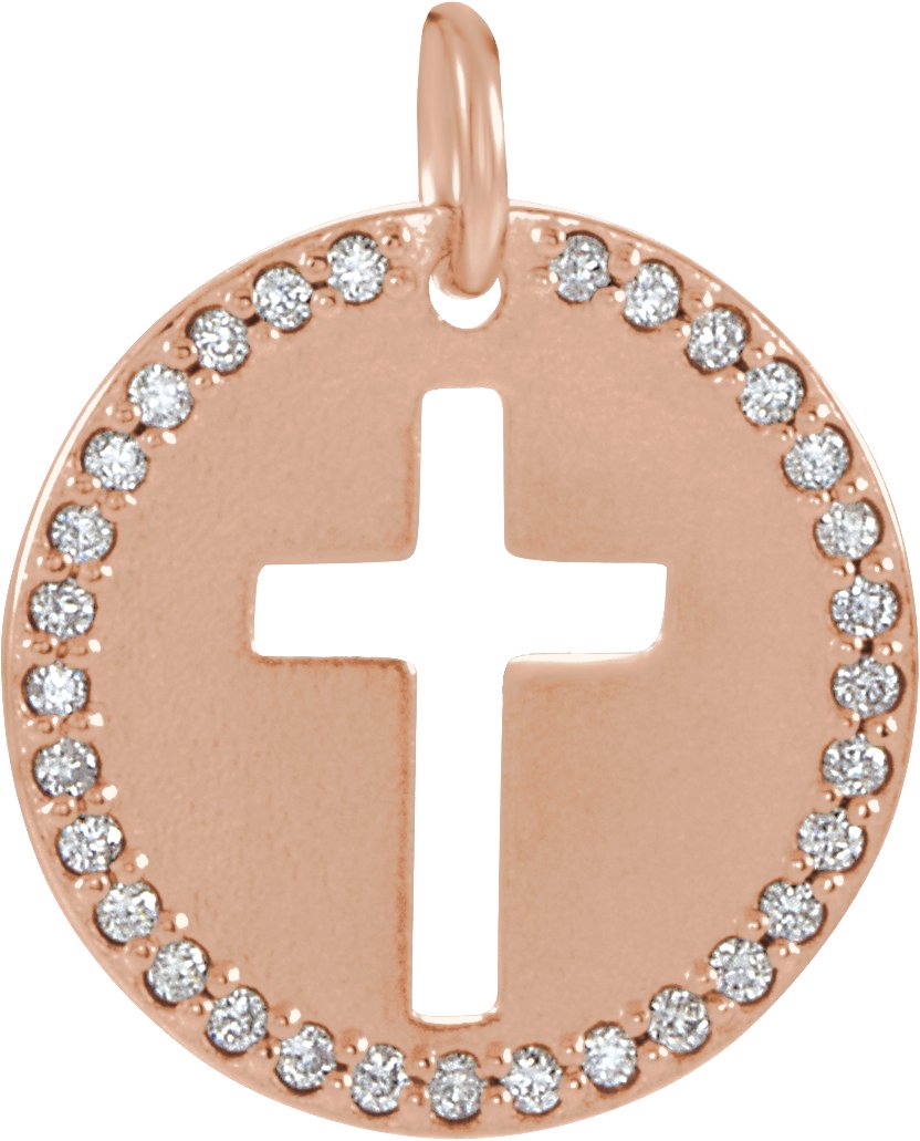 14K Rose .08 CTW Natural Diamond Pierced Cross Pendant 