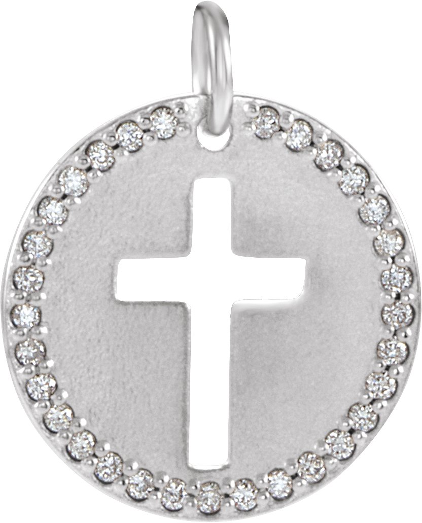 14K White .08 CTW Natural Diamond Pierced Cross Pendant 