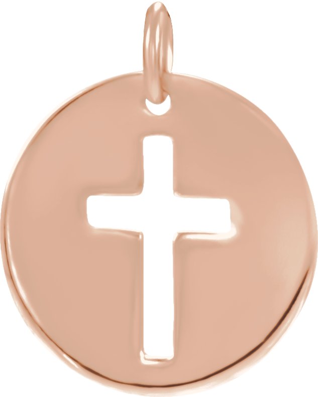 14K Rose .08 CTW Diamond Pierced Cross Disc Pendant 