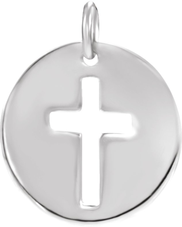 14K White .08 CTW Diamond Pierced Cross Disc Pendant 