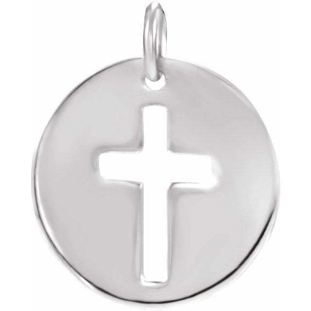 14K White .08 CTW Diamond Pierced Cross Disc Pendant 