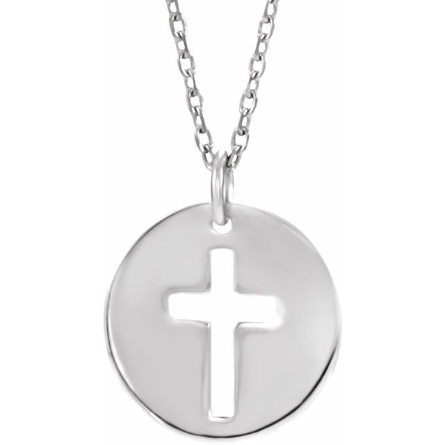 14K White .07 CTW Diamond Pierced Cross Disc 18 Necklace