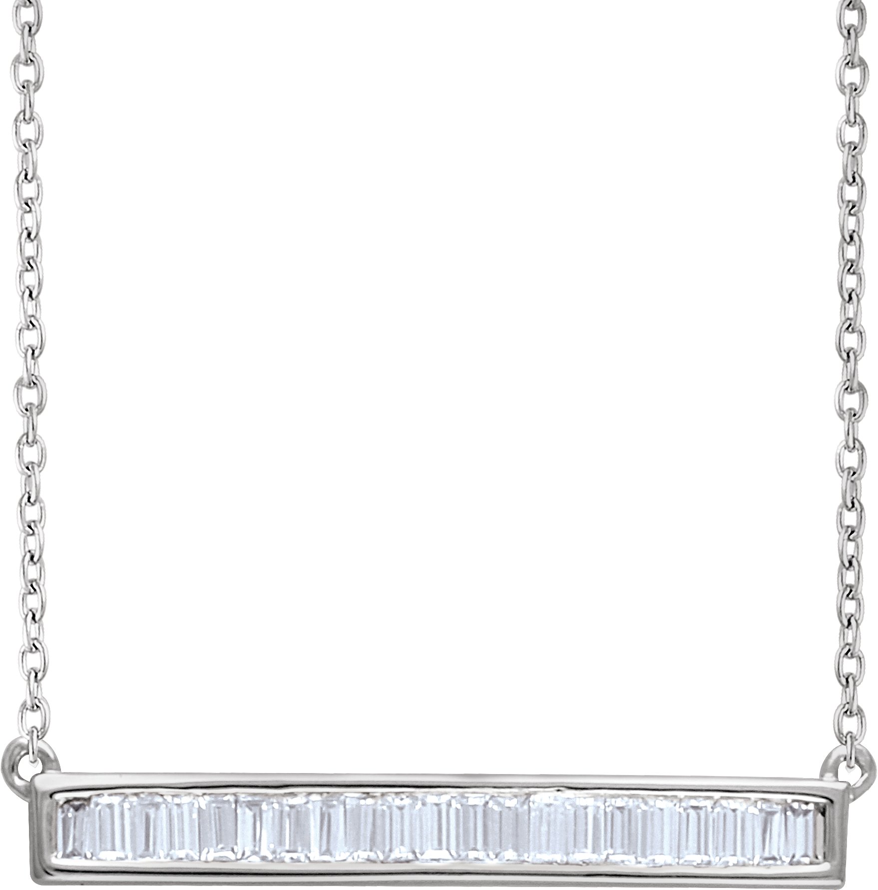 14K White 1/2 CTW Natural Diamond Baguette Bar 18" Necklace