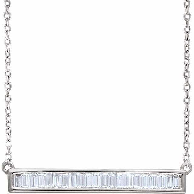 14K White 1/2 CTW Natural Diamond Baguette Bar 16-18" Necklace