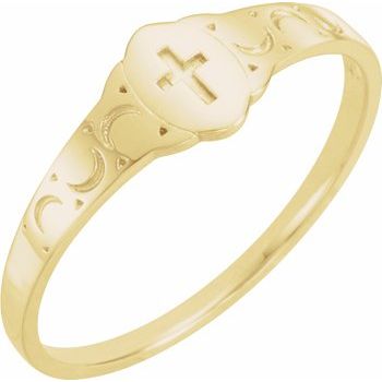 14K Yellow 5x3 mm Oval Youth Cross Signet Ring