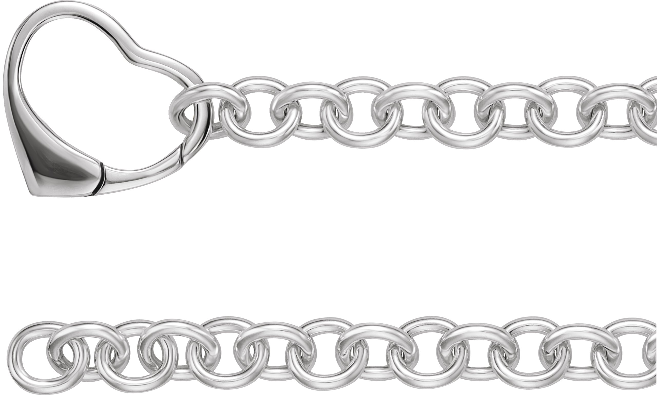 Sterling Silver 10 mm Cable 7 1/2" Chain with Heart Clasp