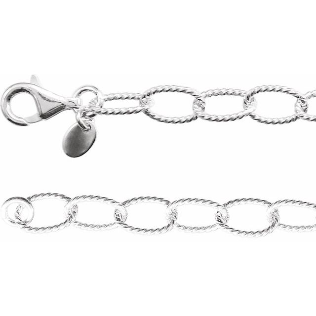 Sterling Silver 6 mm Knurled Cable 18" Chain       