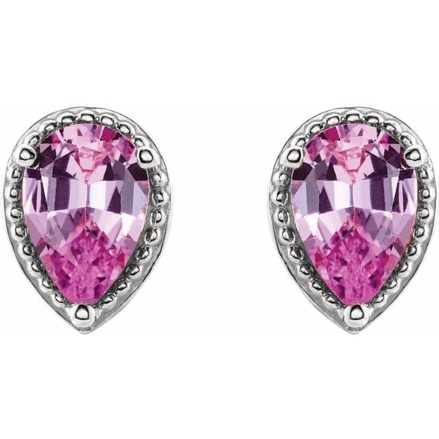 14K White Natural Pink Sapphire Earrings 