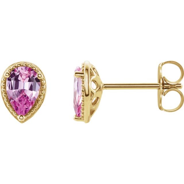 14K Yellow Natural Pink Sapphire Earrings 