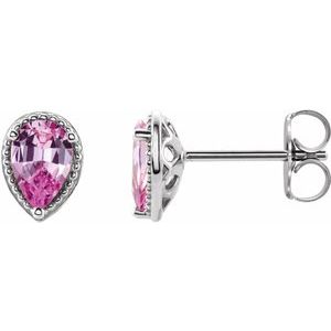 14K White Natural Pink Sapphire Earrings 