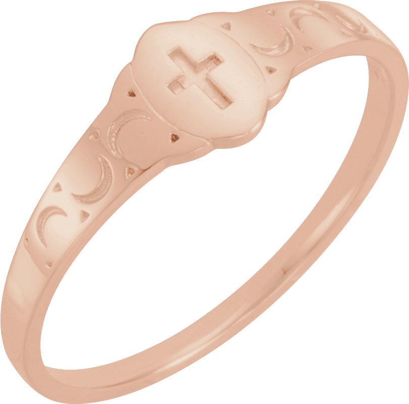 14K Rose 5x3 mm Oval Youth Cross Signet Ring