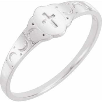 Platinum 5x3 mm Oval Youth Cross Signet Ring