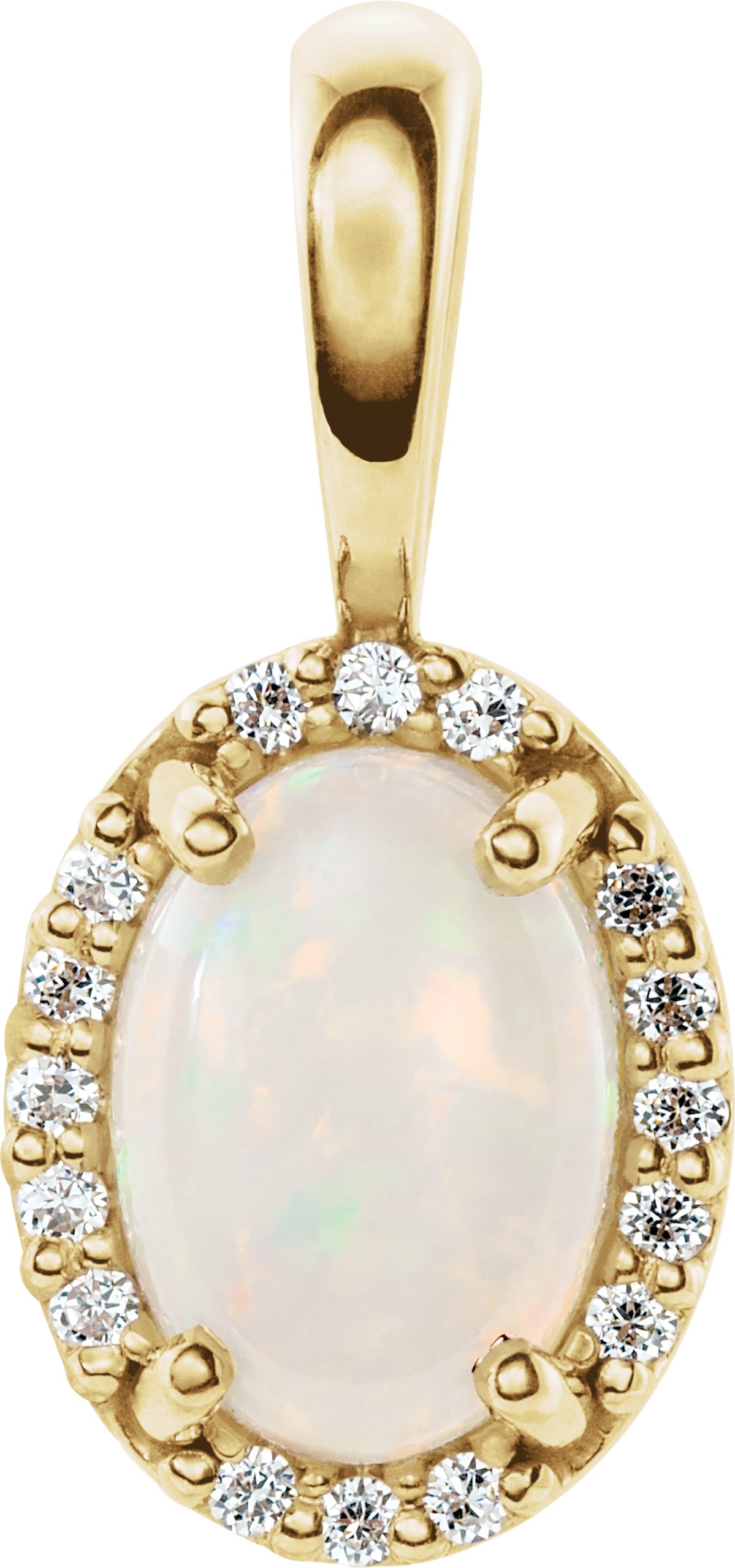 14K Yellow Natural White Opal & .04 CTW Natural Diamond Halo-Style Pendant