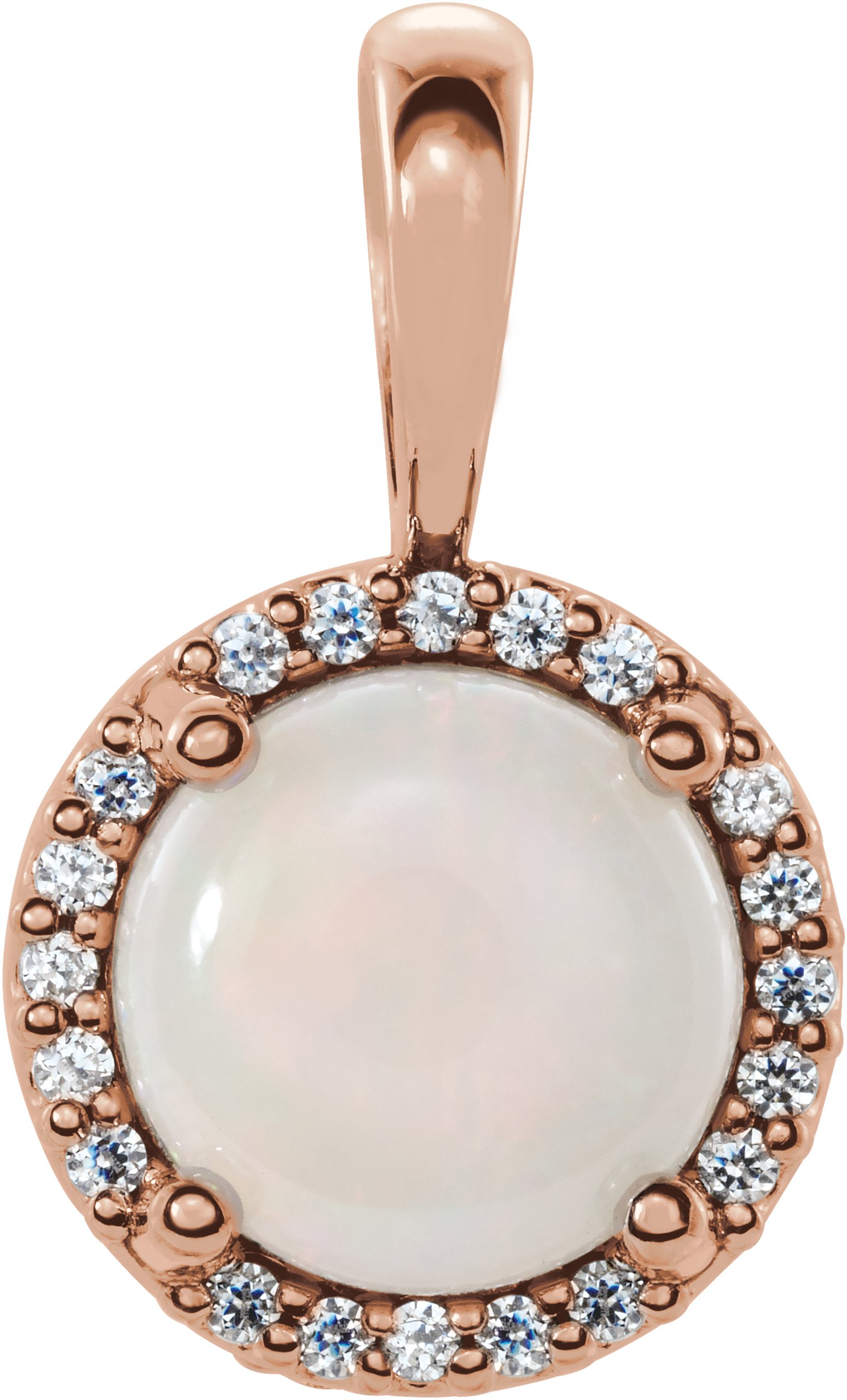 14K Rose Natural White Opal & .03 CTW Natural Diamond Halo-Style Pendant