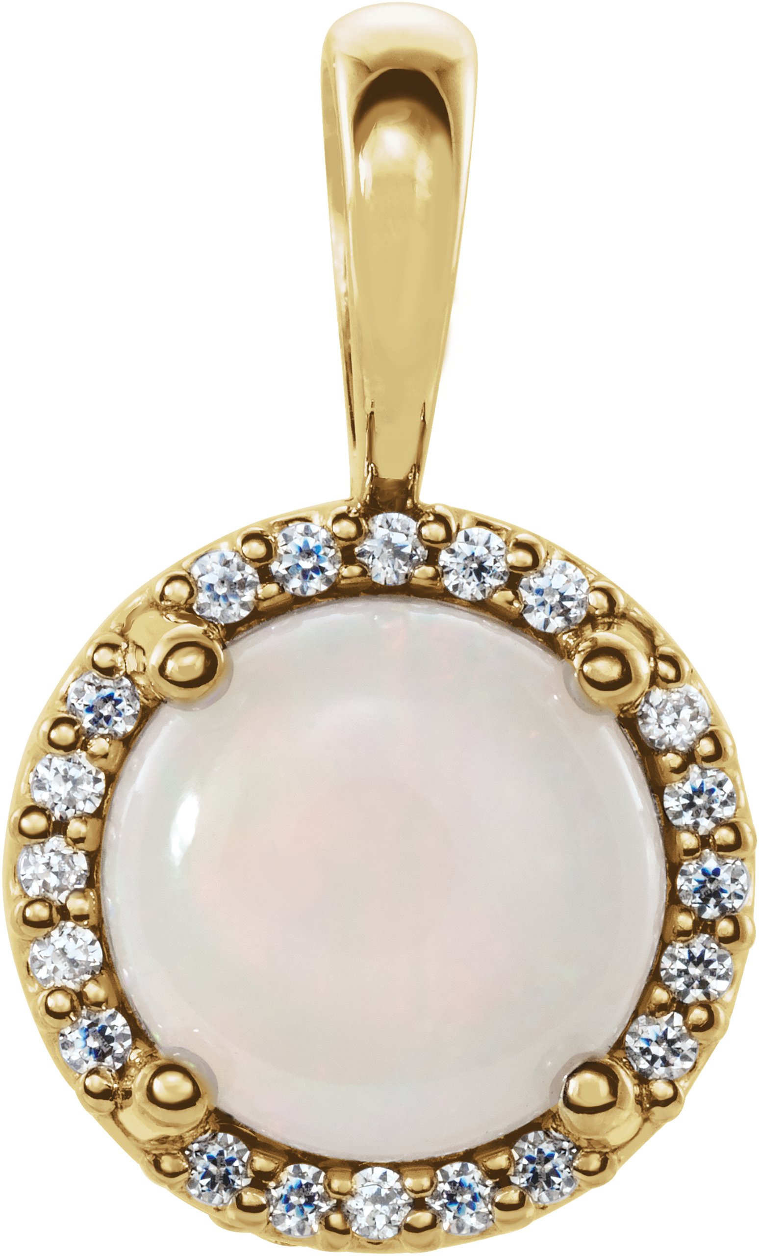 14K Yellow Natural White Opal & .03 CTW Natural Diamond Halo-Style Pendant