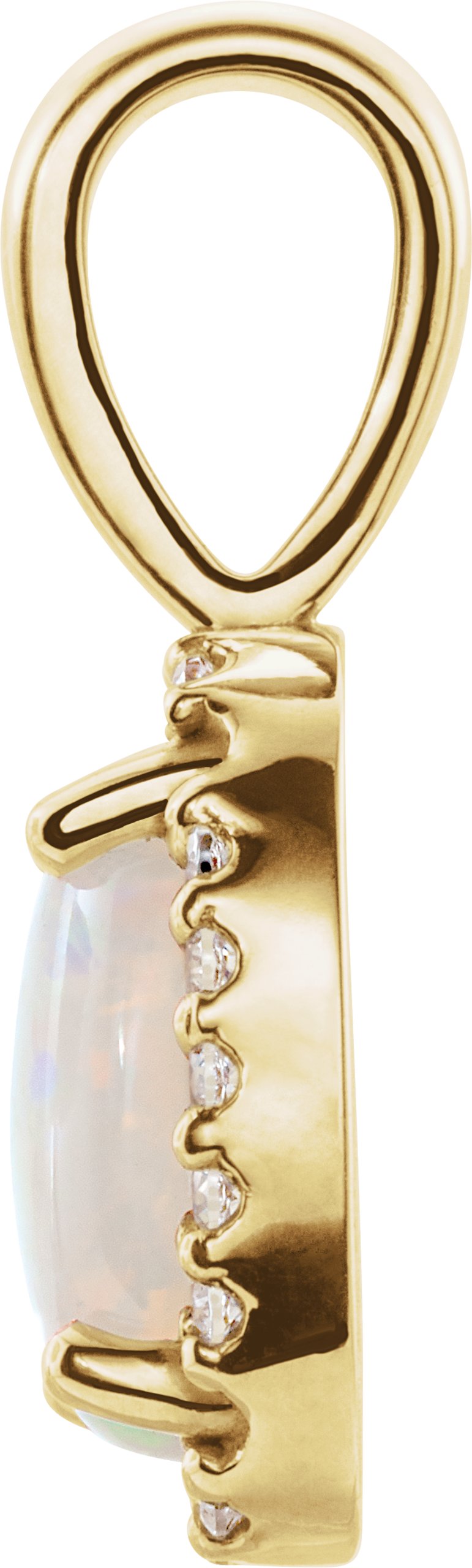 14K Yellow Natural White Opal & .03 CTW Natural Diamond Halo-Style Pendant