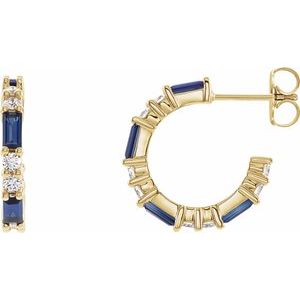 14K Yellow Natural Blue Sapphire & 1/2 CTW Natural Diamond Earrings