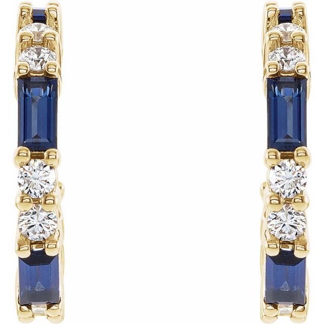 14K Yellow Blue Sapphire & 1/2 CTW Diamond Earrings