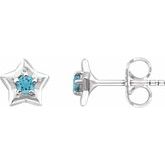 14K White 2 mm March Birthstone Youth Star Earrings