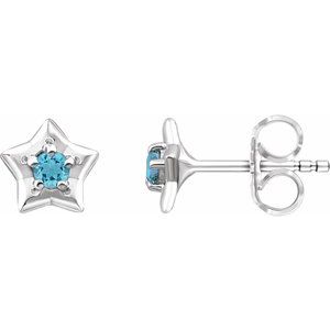Sterling Silver 3 mm Round March Youth Star Birthstone Earrings  