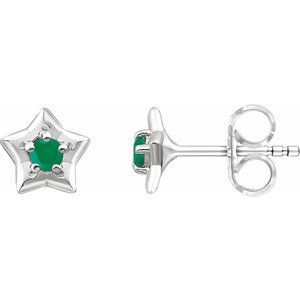 Sterling Silver 3 mm Round May Youth Star Birthstone Earrings  