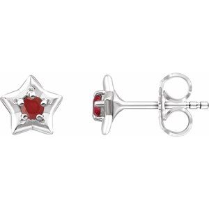 Sterling Silver 3 mm Round July Youth Star Birthstone Earrings  