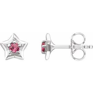 Sterling Silver 3 mm Round October Youth Star Birthstone Earrings  