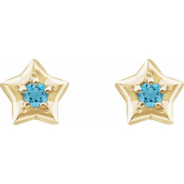 14K Yellow 3 mm Round March Youth Star Birthstone Earrings  