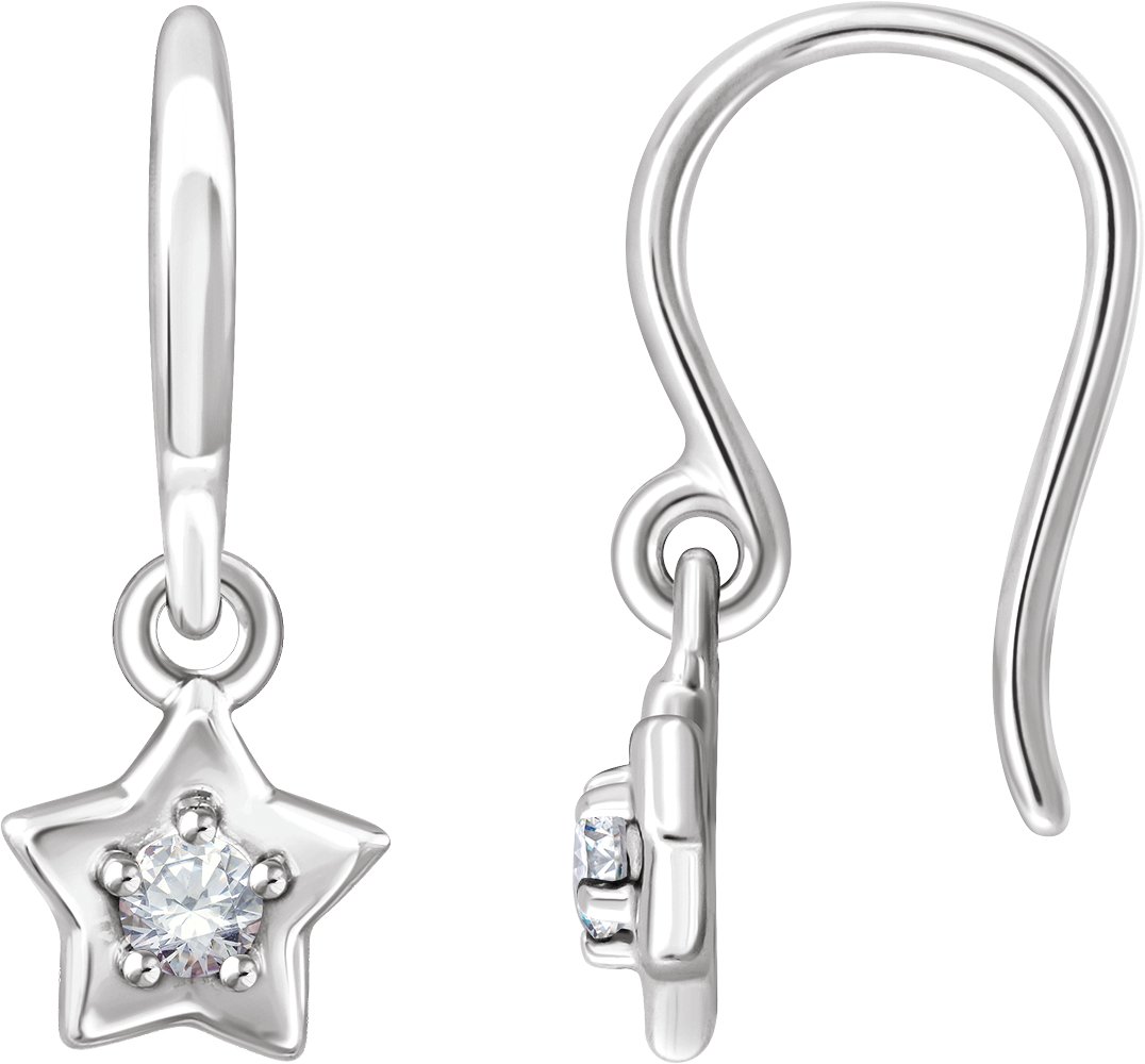 14K White 3 mm Round April Youth Star Birthstone Earrings