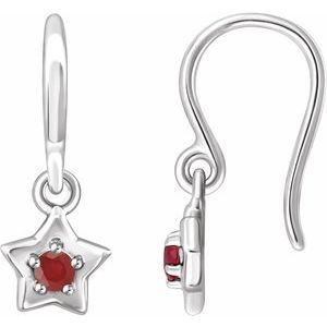 Sterling Silver 3 mm Round July Youth Star Birthstone Earrings