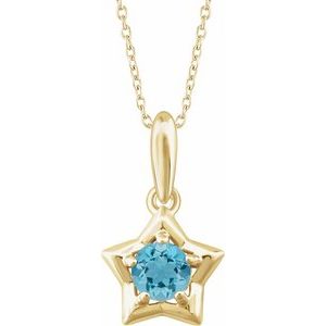14K Yellow 3 mm Round March Youth Star Birthstone 15" Necklace