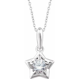 14K White 3 mm Round April Youth Star Birthstone 15" Necklace