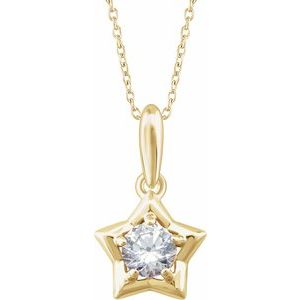 14K Yellow 3 mm Round April Youth Star Birthstone 15" Necklace