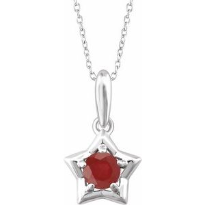 Sterling Silver 3 mm Round July Youth Star Birthstone 15" Necklace