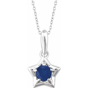 Sterling Silver 3 mm Round September Youth Star Birthstone 15" Necklace